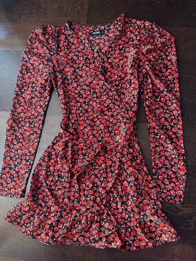 Missguided Black Dress with Red Rose Print